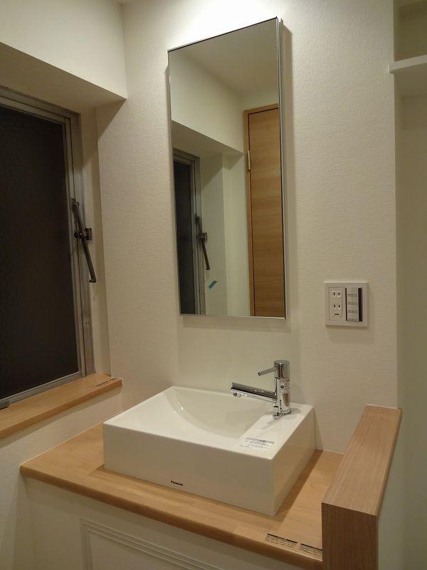 Wash basin, toilet. Bathroom vanity