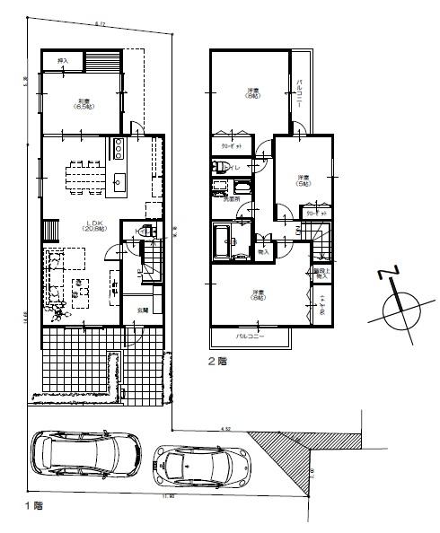 Floor plan. (B Building), Price 64,630,000 yen, 4LDK, Land area 136.41 sq m , Building area 108.12 sq m