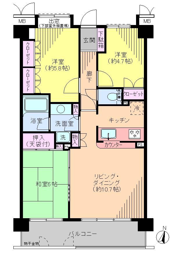 Floor plan. 3LDK, Price 38,500,000 yen, Footprint 67 sq m , Balcony area 67 sq m