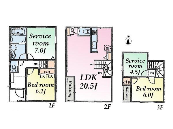 Floor plan. (No.5), Price 54,800,000 yen, 2LDK+2S, Land area 83.12 sq m , Building area 97.55 sq m