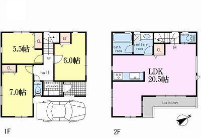 Compartment view + building plan example. Building plan example, Land price 56,800,000 yen, Land area 76.03 sq m   [Building reference Plan: Floor / 3LDK, Total floor area / 89.42 sq m , Building reference price / 13 million yen (tax included)] 