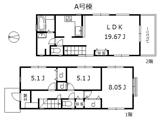 Floor plan. (A Building), Price 58,800,000 yen, 3LDK, Land area 94.03 sq m , Building area 89.43 sq m