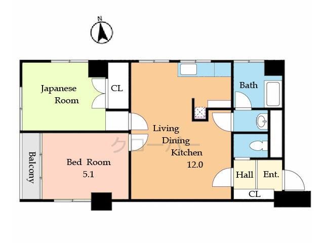Floor plan. 2LDK, Price 23.8 million yen, Occupied area 55.62 sq m , Balcony area 2.43 sq m