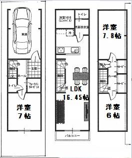 Floor plan. 53,800,000 yen, 3LDK, Land area 61.61 sq m , Building area 92.73 sq m