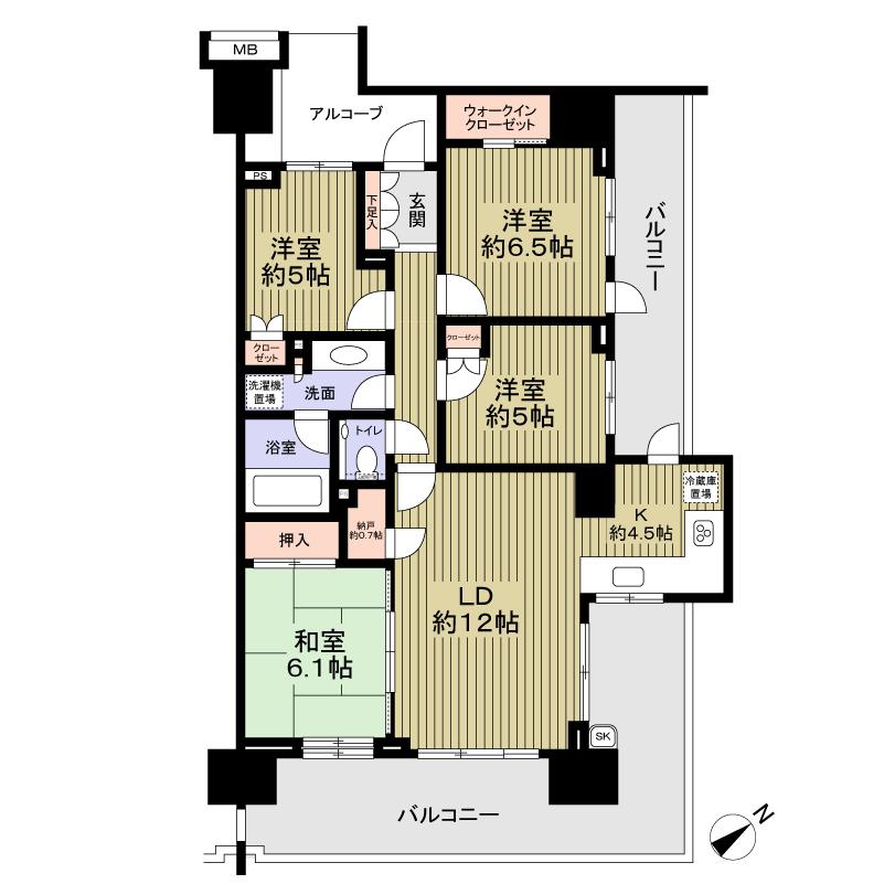 Floor plan. 4LDK, Price 55,300,000 yen, Occupied area 86.14 sq m , Balcony area 33.08 sq m