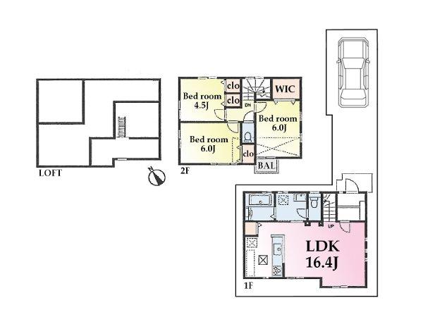Floor plan. (Building 2), Price 59,800,000 yen, 3LDK, Land area 90.39 sq m , Building area 79.49 sq m