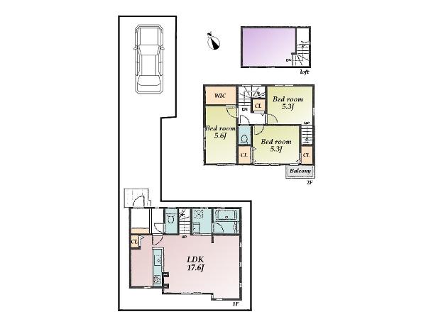 Floor plan. (3 Building), Price 60,800,000 yen, 3LDK, Land area 93.97 sq m , Building area 82.59 sq m