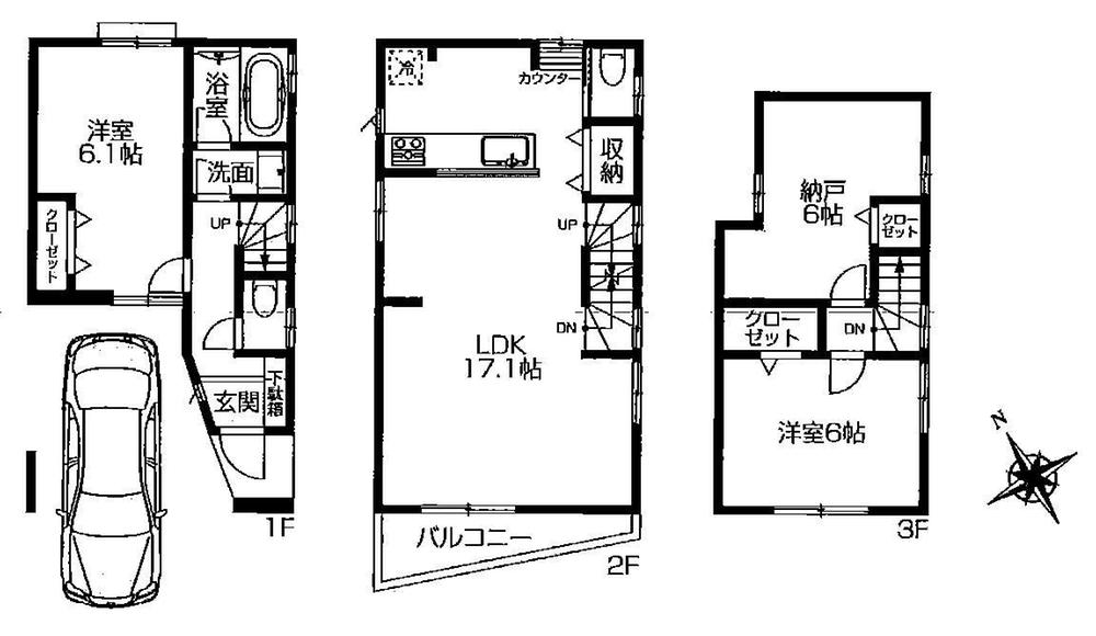 Floor plan. (Building 2), Price 55,800,000 yen, 3LDK, Land area 50.14 sq m , Building area 91.72 sq m