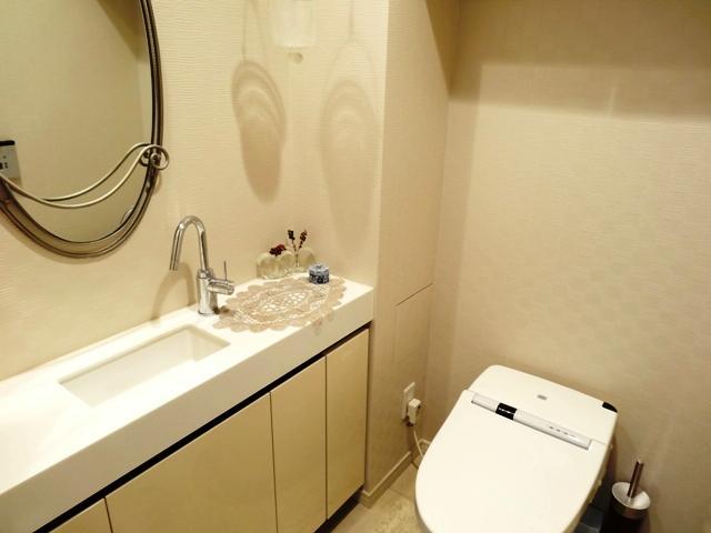 Toilet. Toilet with hand washing counter