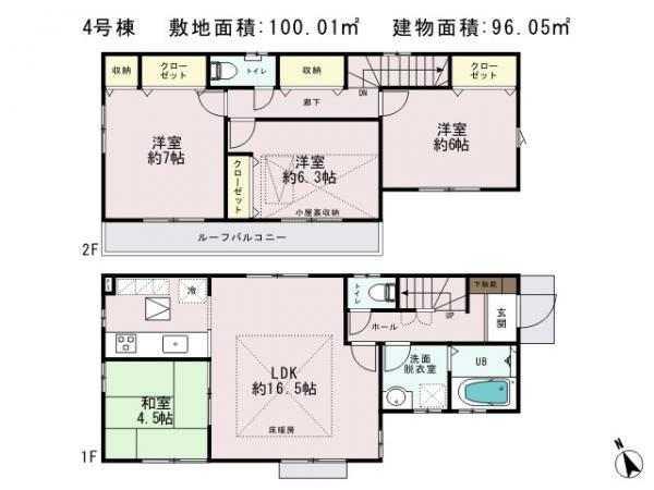 Floor plan. 58,800,000 yen, 4LDK, Land area 100.01 sq m , Building area 96.05 sq m
