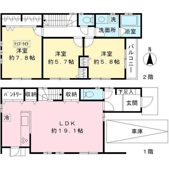 Floor plan. 63,800,000 yen, 3LDK, Land area 88.01 sq m , Building area 94.76 sq m