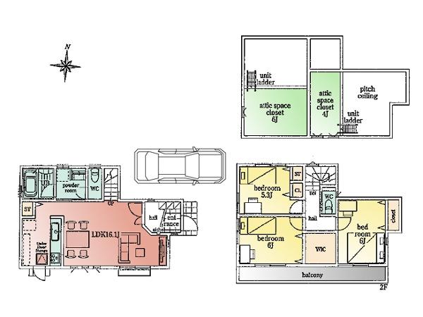 Floor plan. (3 Building), Price 62,800,000 yen, 3LDK, Land area 104.83 sq m , Building area 82.4 sq m