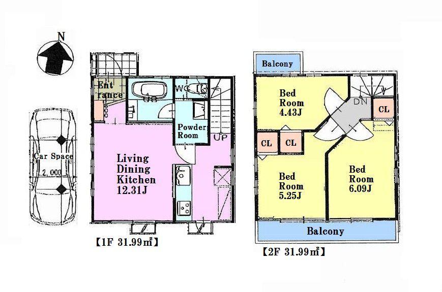 Floor plan. 44,800,000 yen, 3LDK, Land area 80 sq m , Building area 63.98 sq m