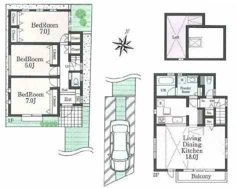 Floor plan. (C Building), Price 66,800,000 yen, 3LDK, Land area 96.04 sq m , Building area 91.91 sq m