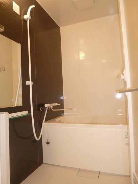 Bathroom. Dark brown of the panel is accented with the impression that the bathroom is neat.