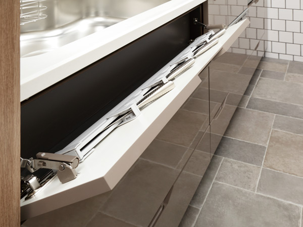 Kitchen.  [Kitchen pocket storage] Safety lock with a kitchen knife feed that effectively utilize the dead space. It is useful because it can retrieve the knife without bend down.