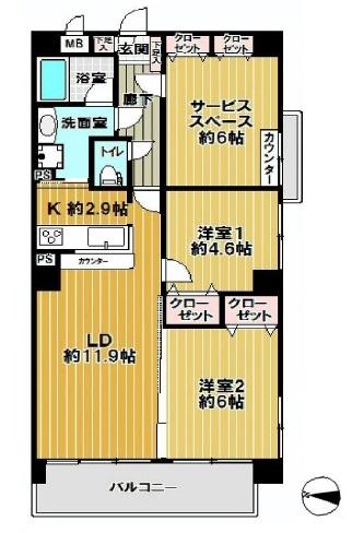 Floor plan. 2LDK+S, Price 38,800,000 yen, Occupied area 69.39 sq m , Balcony area 8.07 sq m