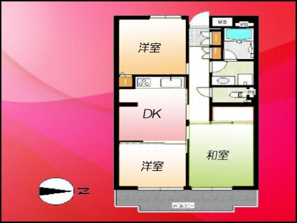 Floor plan. 3DK, Price 22,800,000 yen, Occupied area 54.18 sq m , Balcony area 6.56 sq m