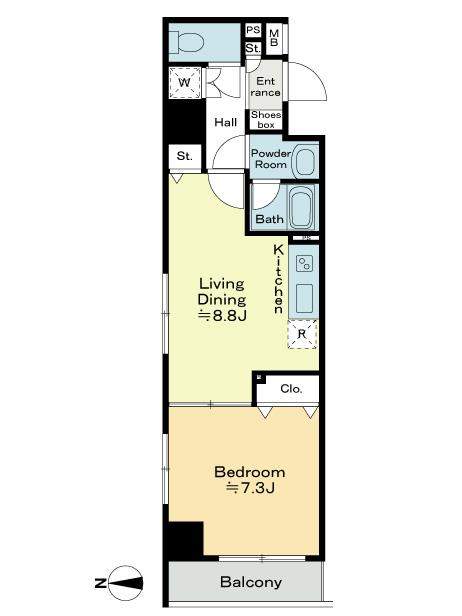 Floor plan. 1LDK, Price 22,900,000 yen, Footprint 39.4 sq m , Balcony area 3.32 sq m