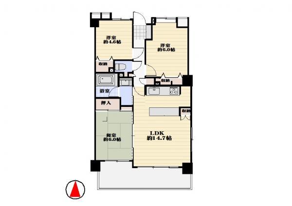 Floor plan. 3LDK, Price 40,800,000 yen, Occupied area 65.25 sq m , Balcony area 11.36 sq m floor plan