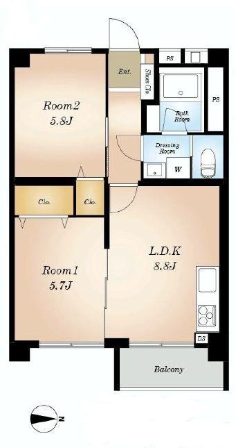 Floor plan. 2DK, Price 19,980,000 yen, Footprint 53.1 sq m , Balcony area 4.5 sq m Floor 2LDK