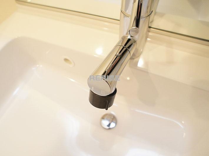 Wash basin, toilet. Basin is a vanity with a shower head