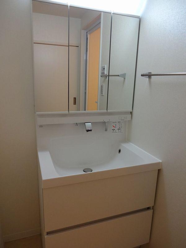 Wash basin, toilet. Bathroom vanity