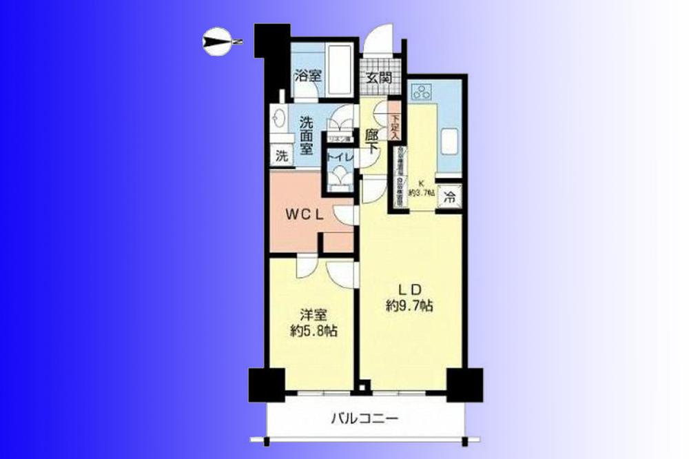 Floor plan. 1LDK, Price 34,900,000 yen, Occupied area 52.68 sq m , Balcony area 2.17 sq m   [Go you directly to the washroom from the bedroom in the walk-through closet]