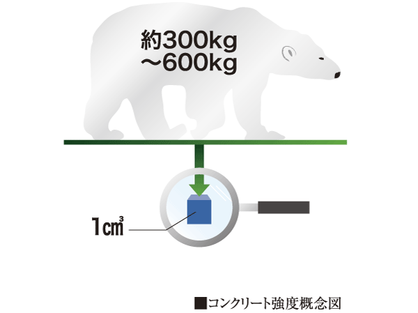 Building structure.  [High-strength concrete] To the main structure portion, High person durability to continue to protect long to live has adopted a high-strength concrete.  ※ Pile ・ Except outside 構等 part.  ※ (One company) Architectural Institute of Japan, "building construction standard specification" ASS5 by defined as "large-scale repair of the structure is about 100 years as a period that can be expected" concrete. However, Not guarantee the durability of 100 years unconditionally, Constant maintenance, such as the proper long-term repair plan has been required.