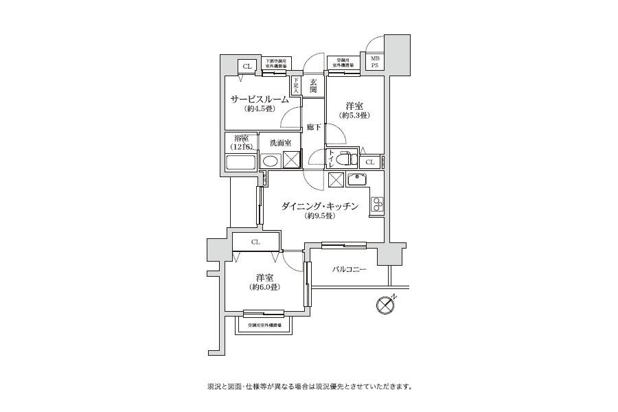 Floor plan. 2DK + S (storeroom), Price 31,800,000 yen, Occupied area 55.49 sq m , Balcony area 4.65 sq m