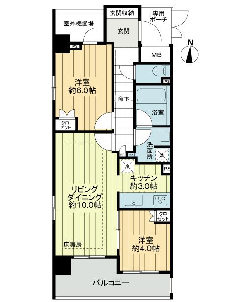 Floor plan. 2LDK, Price 32,800,000 yen, Occupied area 54.56 sq m , Balcony area 7.71 sq m
