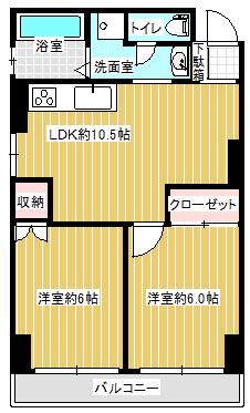 Floor plan. 2LDK, Price 17.5 million yen, Occupied area 47.58 sq m , Balcony area 6.04 sq m