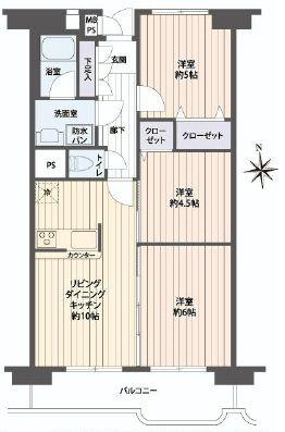 Floor plan. 3LDK, Price 31,800,000 yen, Occupied area 58.42 sq m , Balcony area 7.43 sq m