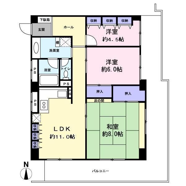 Floor plan. 3LDK, Price 27,800,000 yen, Occupied area 71.67 sq m , Balcony area 27.64 sq m