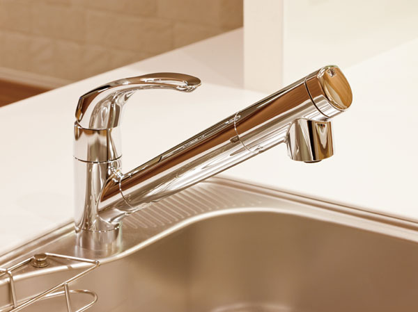 Kitchen.  [Water purifier integrated shower faucet] Adopt a design highly water purifier single lever mixing faucet with integrated shower that switching can be easily at the touch of a button. I pulled out the nozzle of the water faucet, This is useful for wash every corner of the sink.