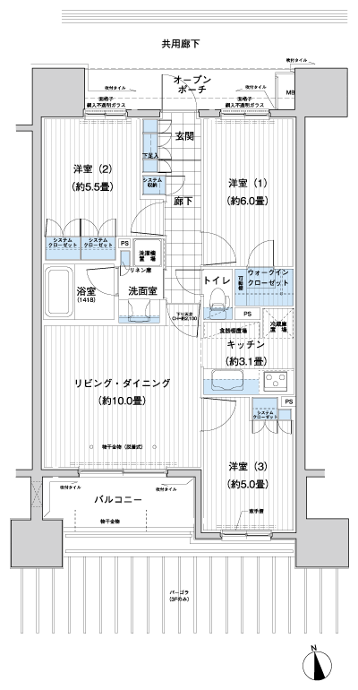 Floor: 3LDK + WIC, the occupied area: 65.13 sq m