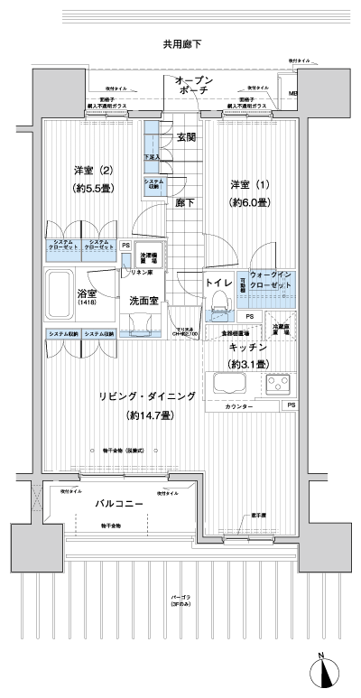 Floor: 2LDK + WIC, the occupied area: 65.13 sq m