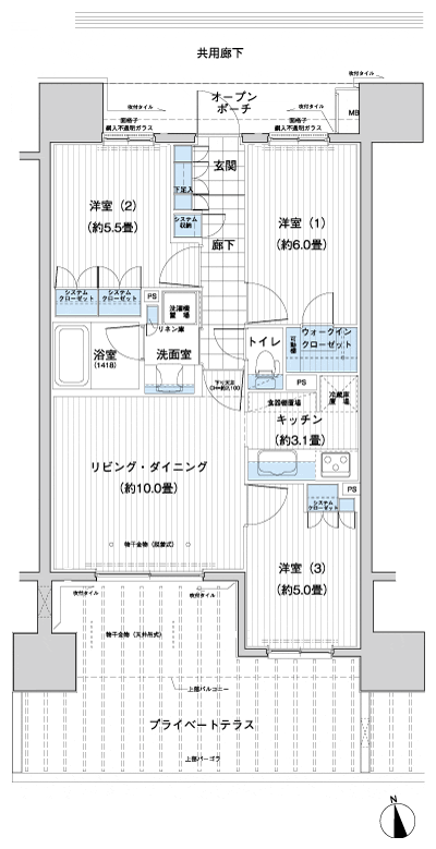Floor: 3LDK + WIC, the occupied area: 65.13 sq m