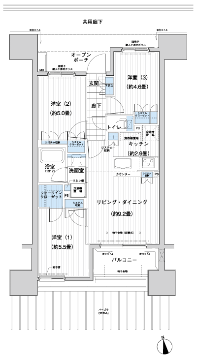 Floor: 3LDK + WIC, the occupied area: 58.43 sq m