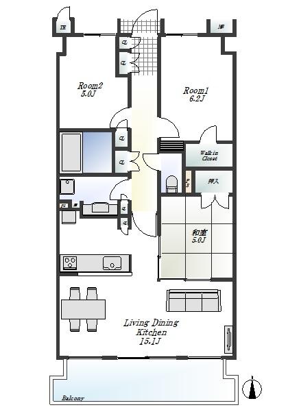 Floor plan. 3LDK, Price 42,800,000 yen, Occupied area 70.32 sq m , Balcony area 9.37 sq m 3LDK + P