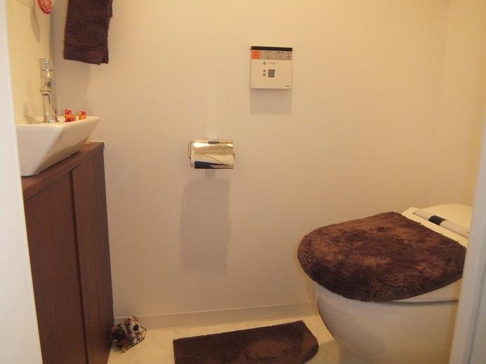 Toilet. Independent washbasin. And wash basin has become the storage space.