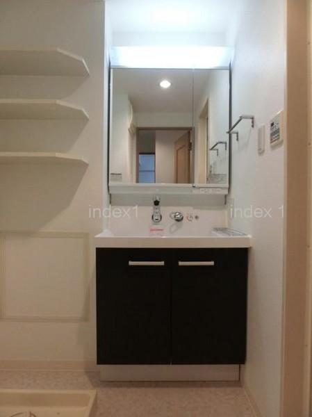 Wash basin, toilet. With convenient-to-use shower faucet vanity