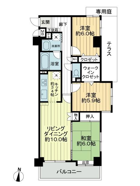 Floor plan. 3LDK, Price 34,800,000 yen, Footprint 76.4 sq m , Balcony area 8.55 sq m