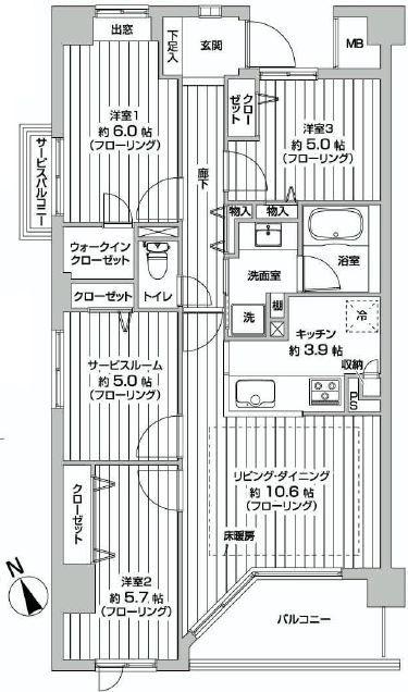 Floor plan. 3LDK+S, Price 35,900,000 yen, Occupied area 81.64 sq m , Good Floor balcony area 8.6 sq m usability