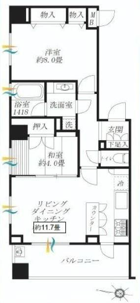 Floor plan. 2LDK, Price 33,800,000 yen, Occupied area 58.04 sq m , Good Floor balcony area 10.68 sq m usability