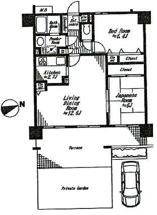 Floor plan. 2LDK, Price 21,980,000 yen, Footprint 61.6 sq m