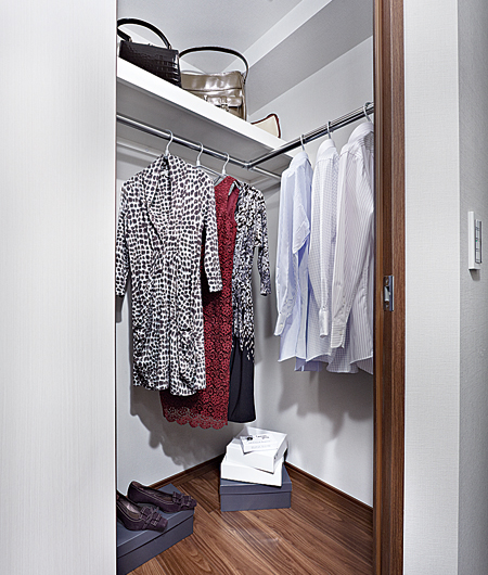 Interior.  [Walk-in closet] Set up a shelf and hanger pipe, Outfit, It was such as to allow a functionally-bag.