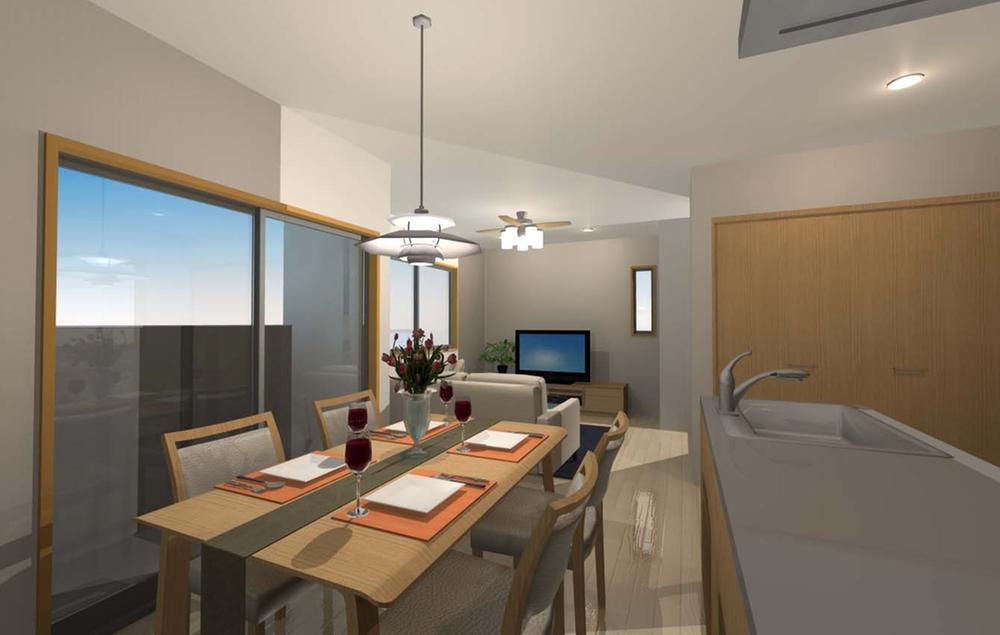 Building plan example (introspection photo). Face-to-face system Kitchen, There is a dishwasher