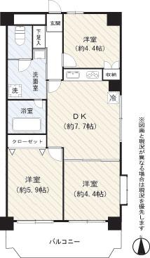 Floor plan. 3DK, Price 23.8 million yen, Footprint 50.6 sq m , Balcony area 6.79 sq m