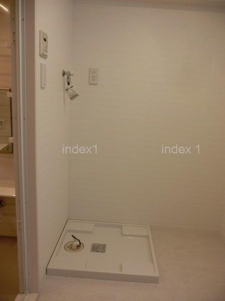 Wash basin, toilet. There is also indoor washing machine Storage!